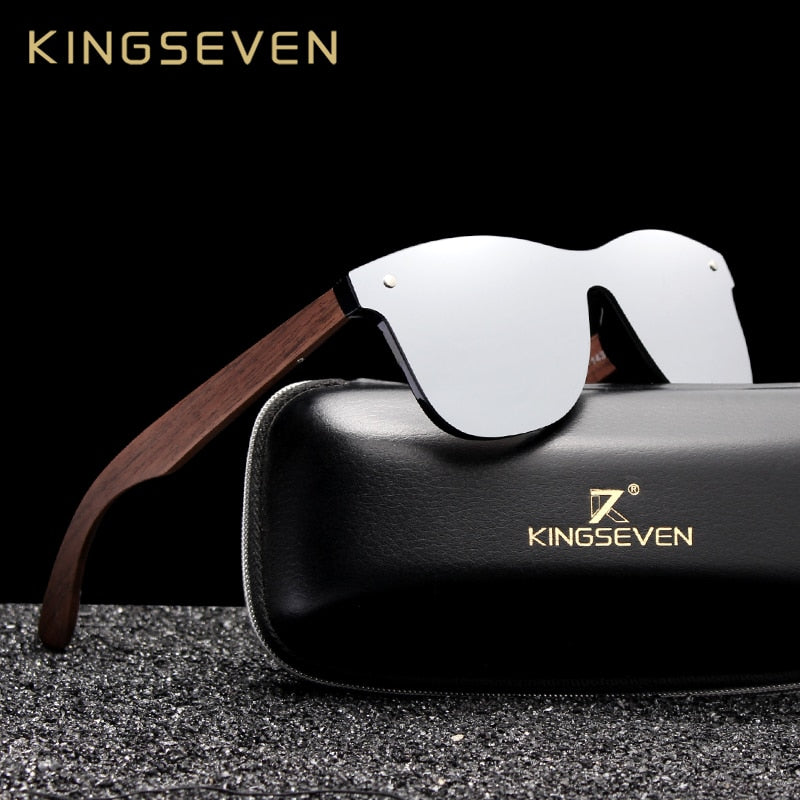 KINGSEVEN 2021 Luxus-Sonnenbrille aus Walnussholz, polarisiert, Holz, Markendesigner, randlos, verspiegelt, quadratisch, für Damen/Herren