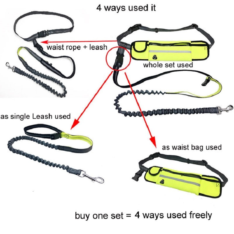 Dog Leash Rope Running Hands Free Reflective Big Dog Leashes Walking Leash With Waist Bag Collar Rope for Dogs CL147