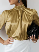 Celmia Women Satin Blouse 2023 Fashion Elegant Tunic Slik Tops Autumn Solid High Collar Shirt Long Sleeve Party Blusas Femininas