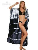 2022 Bikini-Vertuschungen Schwarz Retro Striped Self Belted Damen Sommerkleidung Kimono Kleid Beach Wear Badeanzug Cover Up Q1225