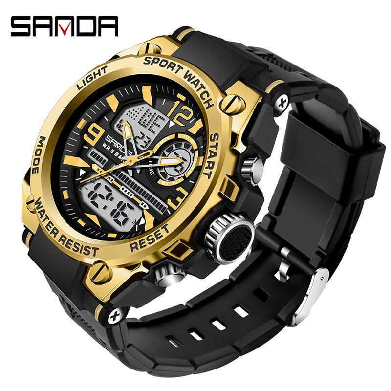 SANDA Marke Herrenuhr Military Outdoor Sports Wasserdichte Uhren Dual Display Quarz LED Digitaluhr Relogio Masculino