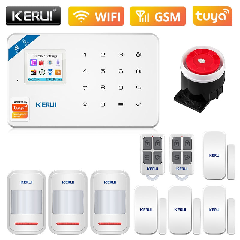 KERUI W181 WIFI GSM seguridad del hogar Tuya sistema de alarma inteligente APP Control Sensor de puerta inalámbrico PIR Detector de movimiento Kit de alarma antirrobo