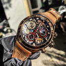 Reef Tiger/RT Herren Sportuhren mit Chronograph Skeleton Zifferblatt Datum drei Zähler Stahluhr RGA792