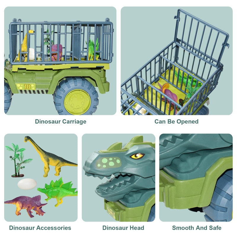 Kinder-Dinosaurier-Transportauto-Spielzeug Übergroßes Trägheitsauto-Transporter-LKW-Spielzeug-Rückzugsfahrzeug mit Dinosaurier-Geschenk für Kinderjungen