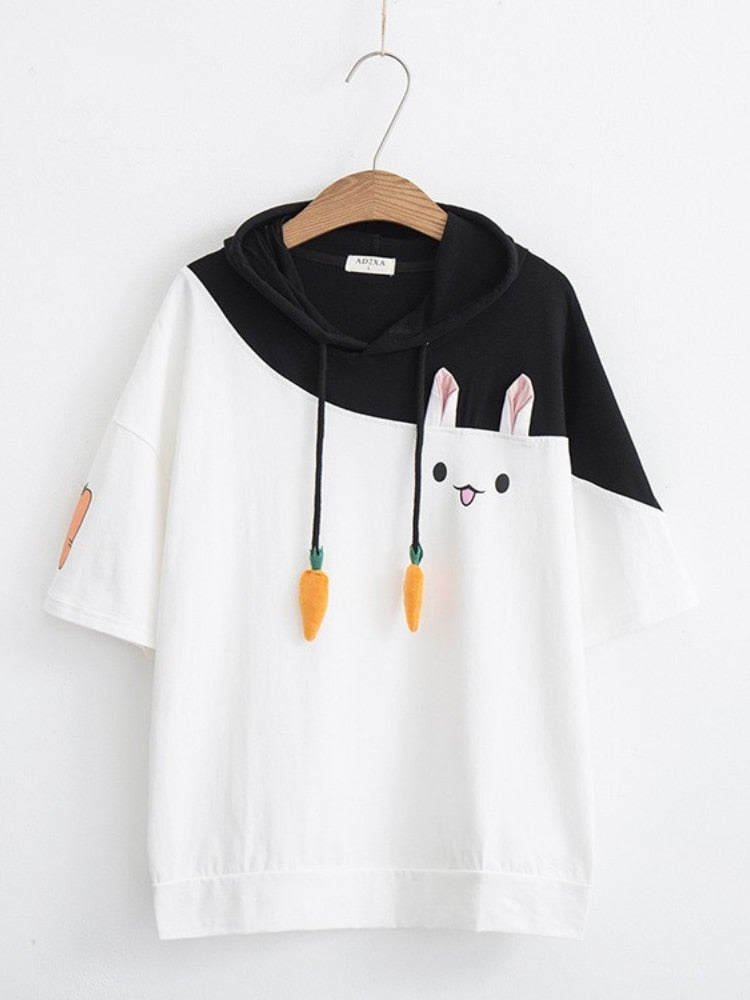 Merry Pretty Women Hoodies Animal Lovely Pullover Kawaii Rabbit Sweatshirt Cute Bunny Graphic Oberbekleidung Pink Black Hoodie Girls