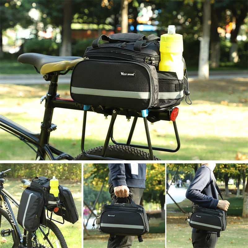 WEST BIKING Waterproof 3 In 1 Expandable Bicycle Trunk Bag Mountain Bike Rear Seat Cargo Carrier Cycling Travel Luggage Pannier