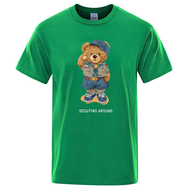 Cute Teddy Bear Salute Scoring Around Prints T Shirt Men Brand Tees Short Sleeve Retro Adult T-Shirt Summer Hip Hop T-Shirt