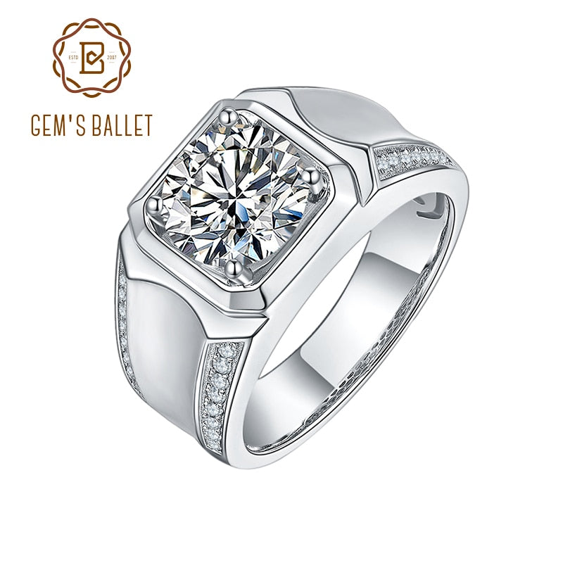 GEM&#39;S BALLET Luxury 925 Sterling Silver 1ct 2 ct  3ct D Color Moissanite Rings Men Modern Ring For Anniversary Father&#39;s Day gift