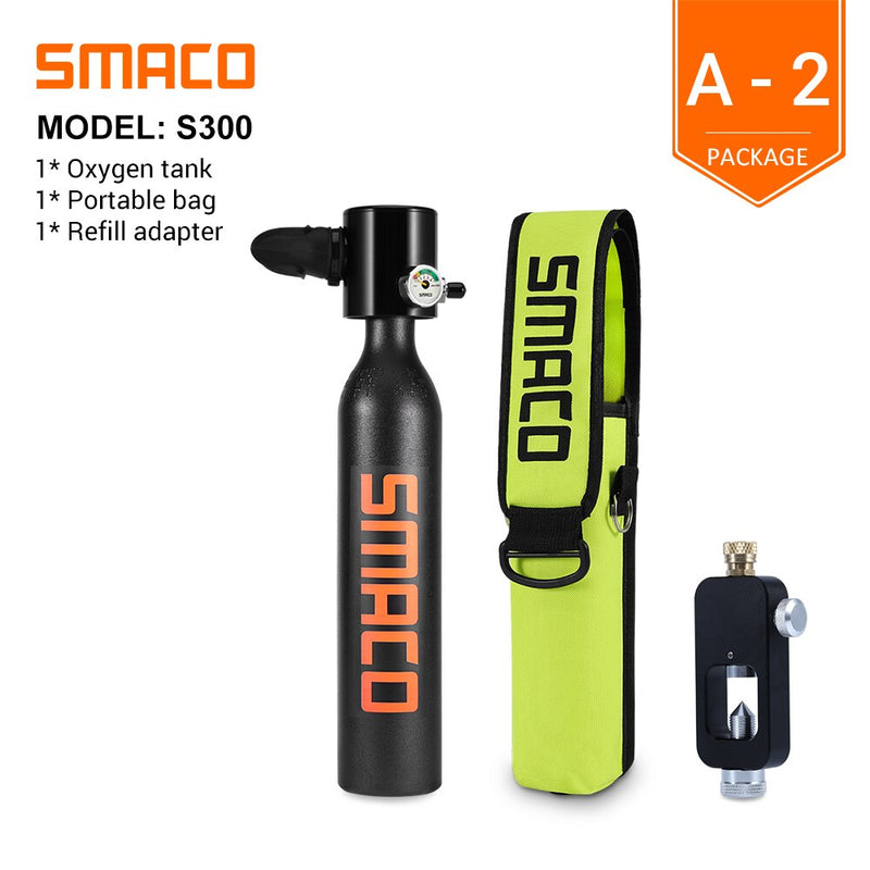 SMACO Mini-Tauchflaschenausrüstung, Tauchflasche mit 8-Minuten-Fähigkeit, 0,5-Liter-Kapazität mit nachfüllbarem Design