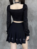 InsGoth Bandage Bodycon manga larga Crop Tops mujer negro cuello en V Streetwear Punk Slim Tops otoño gótico Harajuku Top