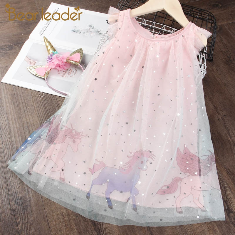 Oso líder niñas princesa vestido nuevo verano niños Vestidos de fiesta elegante unicornio bordado vestido niños ropa Vestidos 3 7Y