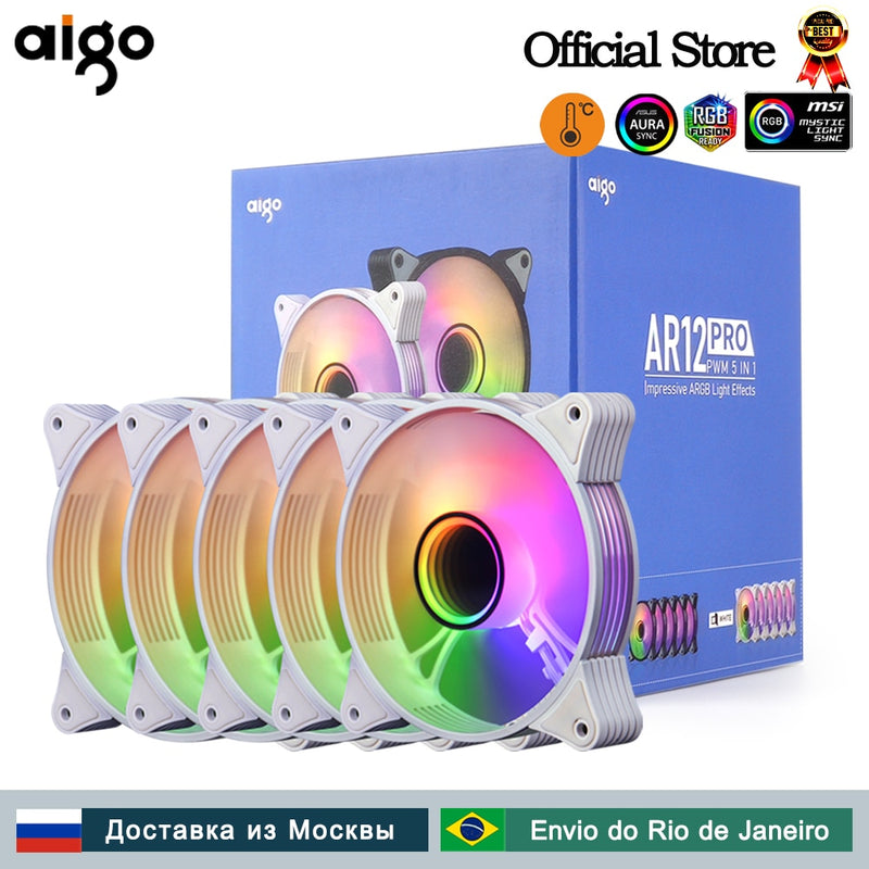 Aigo AR12PRO white Computer Case fan ventoinha PC 120mm rgb fan 4pin PWM Cooling fan 3pin5v Unlimited space argb 12cm ventilador