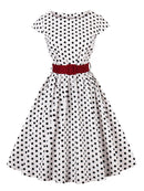 Tonval Green Retro Polka Dot 1950er Rockabilly Plissee Belted Dress Cap Ärmel Sommer Damen High Waist Vintage Kleider