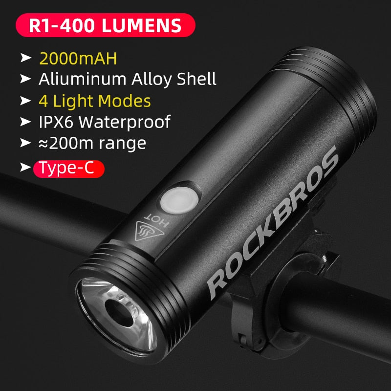 ROCKBROS Fahrradlicht Regenfest USB Wiederaufladbar LED 2000mAh MTB Frontlampe Scheinwerfer Aluminium Ultraleicht Taschenlampe Fahrradlicht