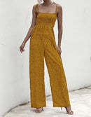 New Sunflower Printed Strap Jumpsuit Women High Waist Strampler Boho Yellow Spaghetti Strap Wide Leg Pants Summer Jumpsuits Ladies