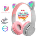 Kabellose Kopfhörer Katzenohr mit Mikrofon Blue-Tooth Glow Light Stereo Bass Helme Kinder Gamer Girl Geschenke PC Phone Gaming Headset