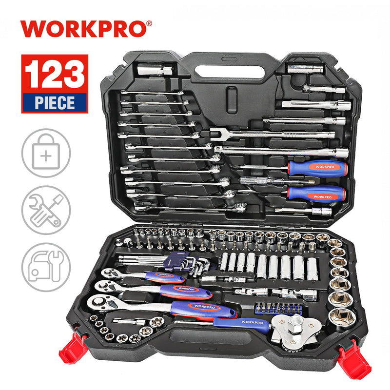 Juego de herramientas WORKPRO 14-164PC, herramientas manuales para reparación de automóviles, llave inglesa de trinquete, juego de enchufes, Kits de herramientas de reparación de automóviles profesionales