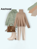 Aachoae Pure Winter Leichte Daunenjacke Damen Dicke Warme Fledermaus Langarm Lose Doudoune Tasche Ultraleichte Entendaunen