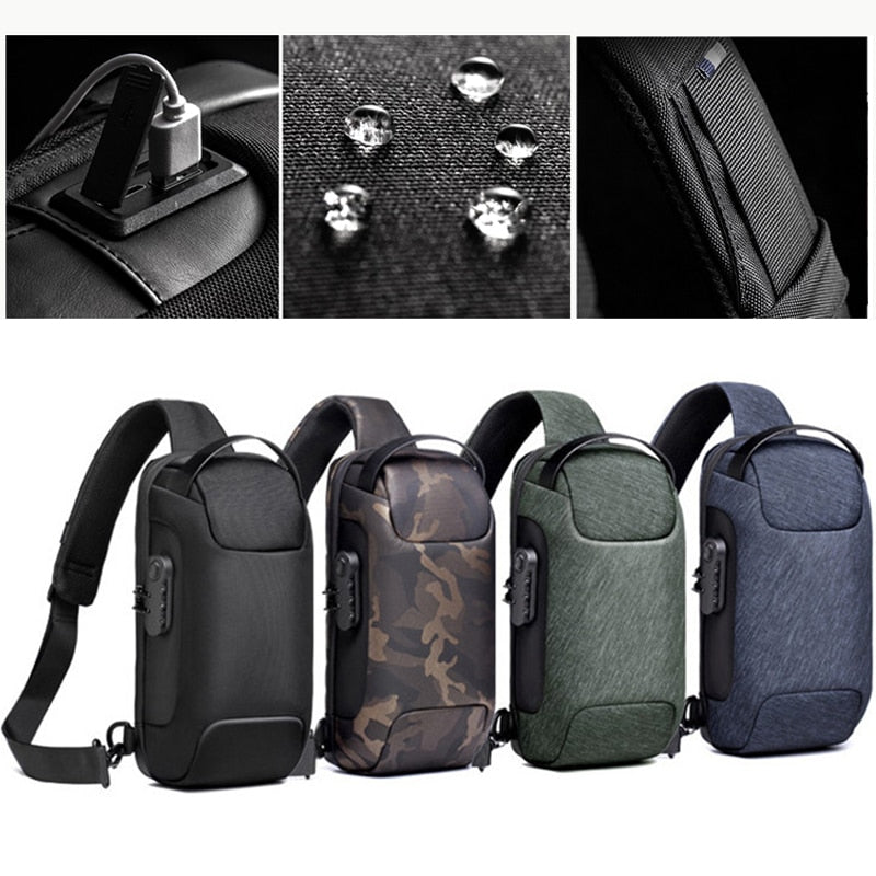 Wasserdichte USB-Oxford-Umhängetasche für Herren, Anti-Diebstahl-Schultertasche, Multifunktions-Kurzreise-Kurier-Brusttasche für Männer
