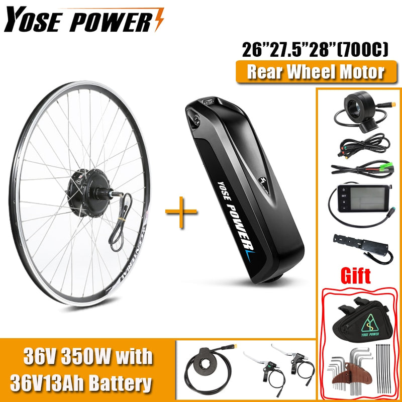 36V 350W Electric Bicycle Engine 27.5" 26'' 28'' 700C Cassette Screwed Rear Motor Wheel Ebike Conversion Kit with Battery