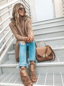 Fitshinling Mode Winter Strickjacke Damen Jacke Oberbekleidung Bohemian Taschen Strickpullover Lange Strickjacken Damen Kleidung Khaki