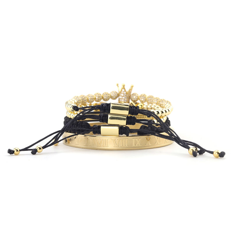 4 teile/satz Luxus Edelstahl Perlen Royal King Crown Männer Armband CZ Römische Armbänder &amp; Armreifen Halten Farbe Rock Punk Schmuck