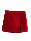 xikom 2021 Tweed Zweiteiliges Set Frauen rot Vintage O-Ausschnitt Langarm Büro Dame dünner Blazer Mantel weibliche Hight Taille Rockanzug