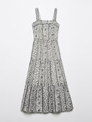 Jastie Retro-Öse besticktes Damenkleid mit Rüschen, quadratischem Ausschnitt, Gummiband, gesmoktes Korsett, Sommerkleider, langes Boho-Maix-Kleid