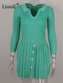 Zweiteiler Pullover Outfits Set Frauen Strickoberteile und Faltenminiröcke Langarm V-Ausschnitt Button Up Streetwear Sexy Rock-Sets