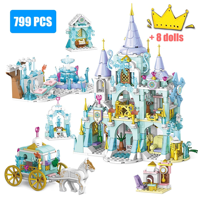 Friends Princess Castle House Sets for Girls Movies Royal Ice Playground Horse Carriage DIY Building Blocks Toys Kids Gifts 2022