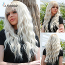 La Sylphide Halloween Cosplay Lolita Perücke Lange Naturwelle Lila Kunsthaar Perücken mit Pony für Frau Hitzebeständige Faser