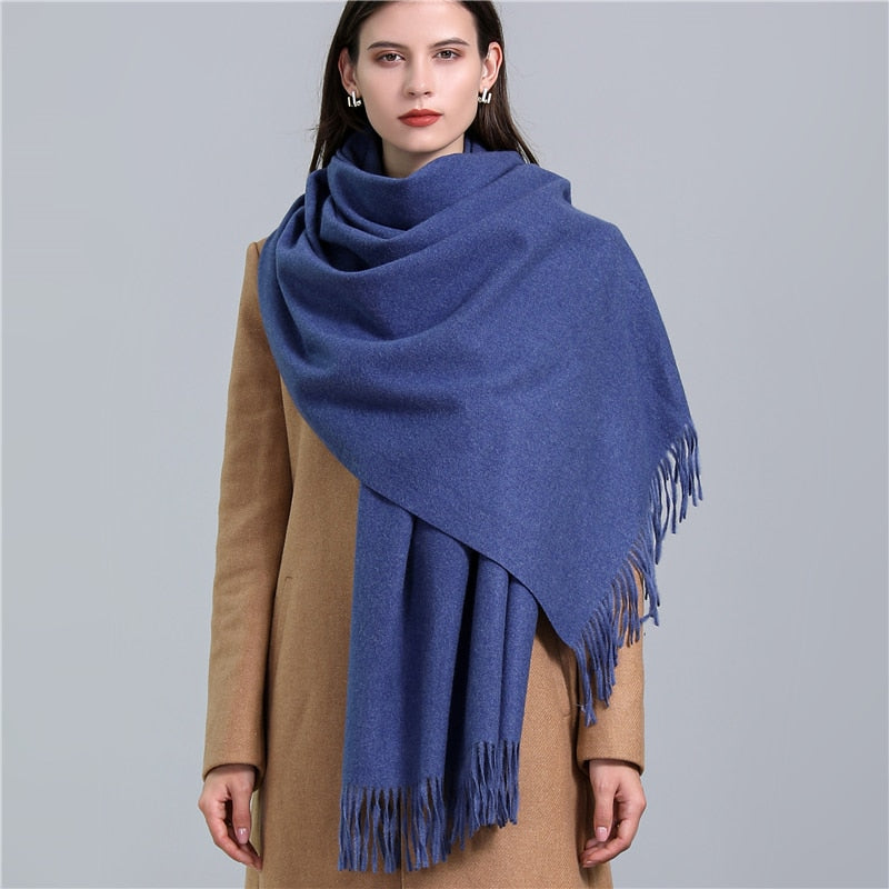 2022 Winter Cashmere Scarf Women Thick Warm Pashmina Shawls Wraps Solid Color Tassel Lady Blanket Echarpe Bufanda Hijab