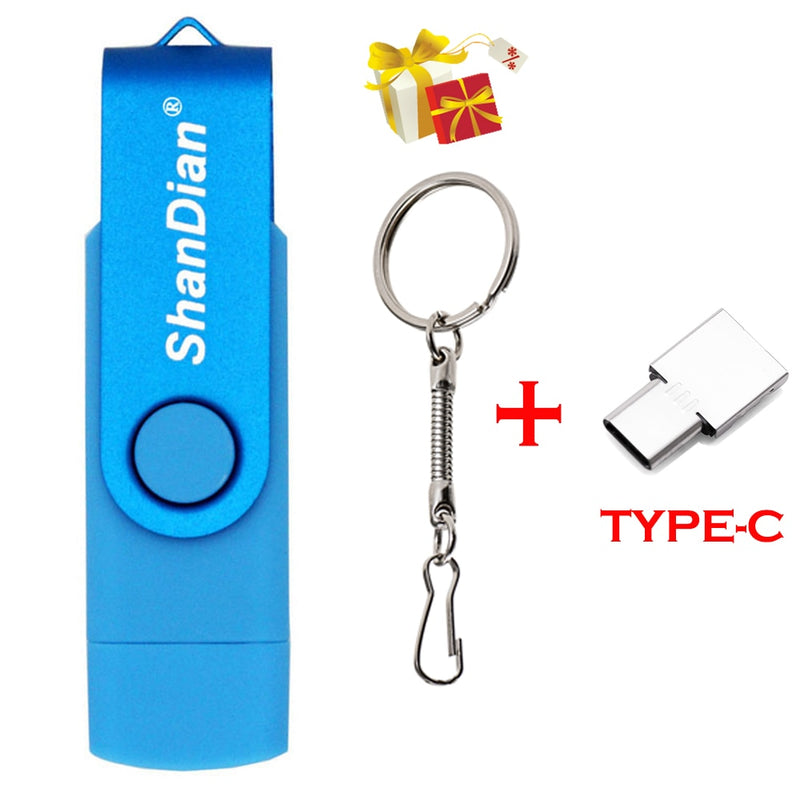 SHANDIAN Multifunction USB flash drive OTG High speed  USB drive 64GB 32GB Pen drive 3in1 Micro USB 2.0 Free TYPE-C adapter gift