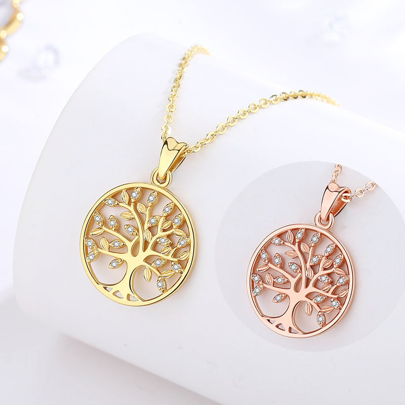 EUDORA 100% 925 Sterling Silver Tree of Life Pendant Necklaces with AAA Zircon Women Fashion Jewelry Gift For Girl Birthday D170