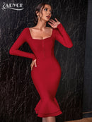 Adyce 2022 Neue Herbst Winter Frauen Aprikose Figurbetontes Verbandkleid Sexy Meerjungfrau Langarm Dame Club Promi Runway Partykleid