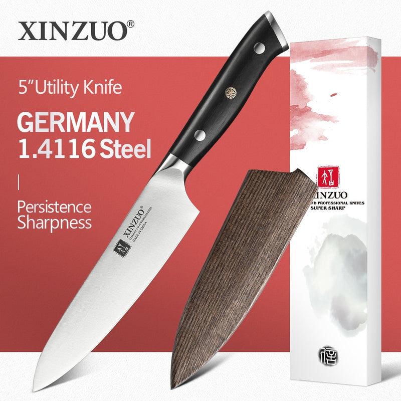 XINZUO 5" Inch Utility Knife GERMAN 1.4116 Steel Best Kitchen Knife New Parer Fruit Knife with Ebony Handle Kitchen Accessories