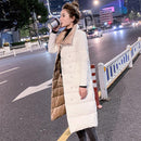 FTLZZ Damen doppelseitige lange Daunenjacke Winter 90% weißer Entendaunenmantel zweireihiger warmer Parkas Schnee Outwear