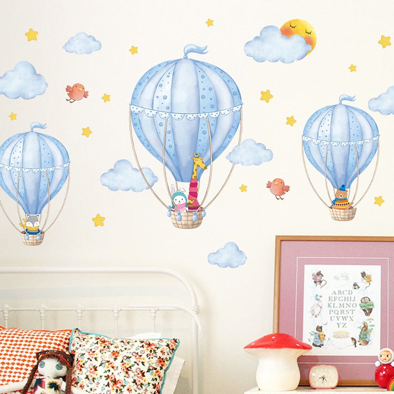 Pegatinas de pared de globos de aire caliente, pegatinas de pared de nubes de dibujos animados DIY para habitaciones de niños, dormitorio de bebé, guardería, decoración del hogar