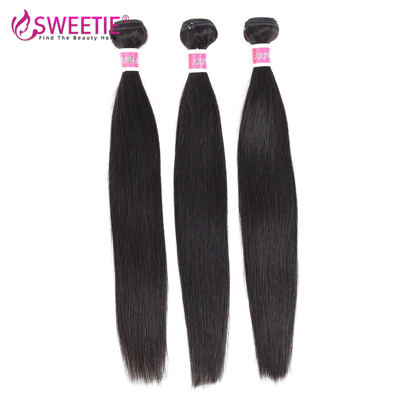 Sweetie Straight Hair Bundles mit frontalen brasilianischen natürlichen Echthaar-Webart-Bundles mit Verschluss 9A Remy-Haarverlängerung