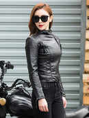 Fitaylor Frühling Herbst Frauen Punk Lederjacke PU Kunstlederjacken Basic Bomber Leder Motorrad Schwarz Mantel