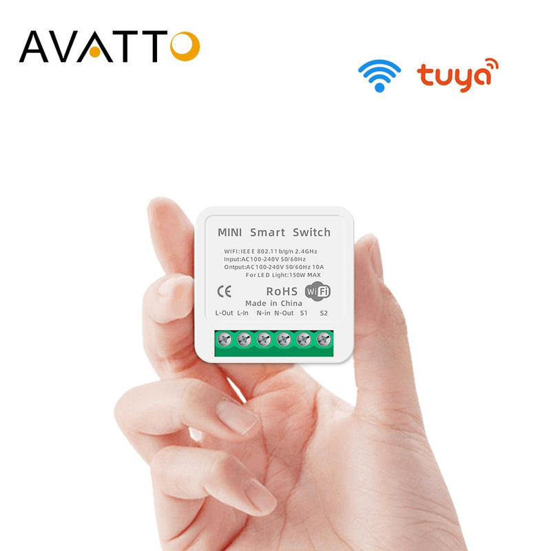 AVATTO Tuya Mini 16A WiFi Switch Module with Smart Life App 2 Way Control, Smart Home Interruptor Work for Alexa, google home