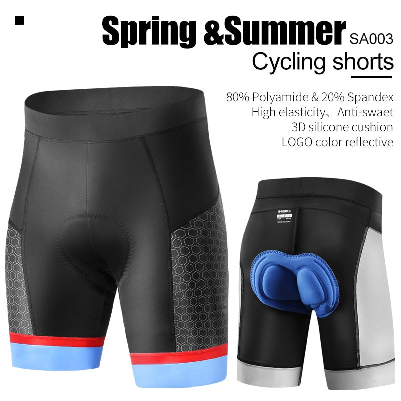 INBIKE 3D almohadilla gruesa pantalones cortos de ciclismo a prueba de golpes MTB pantalones cortos de bicicleta de verano para hombres pantalones cortos de bicicleta de carretera medias reflectantes SA003