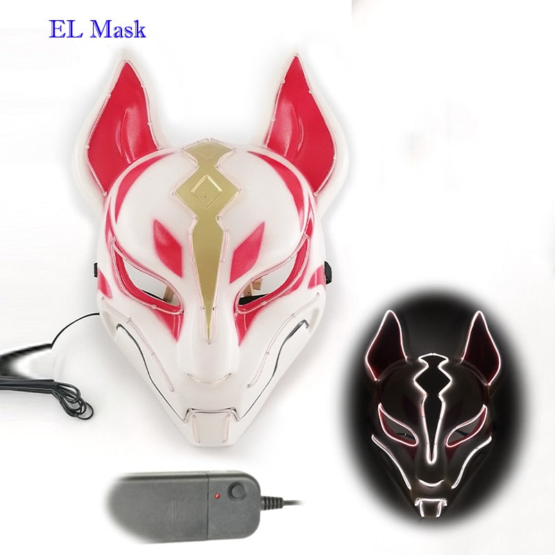 Máscara de zorro japonés con decoración de Anime Expro, máscara de Cosplay con luz Led de neón, máscara Led para fiesta de Halloween, baile, DJ, día de pago, accesorios para disfraces