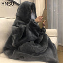 Oversized Hoodie Blanket With Sleeves Sweatshirt Plaid Winter Fleece Hoody Women Pocket Female Hooded Sweat Oversize Femme