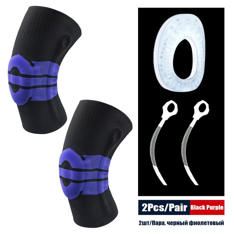 Sports Compression Knee Support Brace Patella Protector Knitted Silicone Spring Leg Pads for Cycling Running Basketball Football