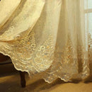 European Luxury Beige Yellow Elegance Embroidery Lace Floral Tulle Curtain For Living Room Kitchen French Window Drapes M086
