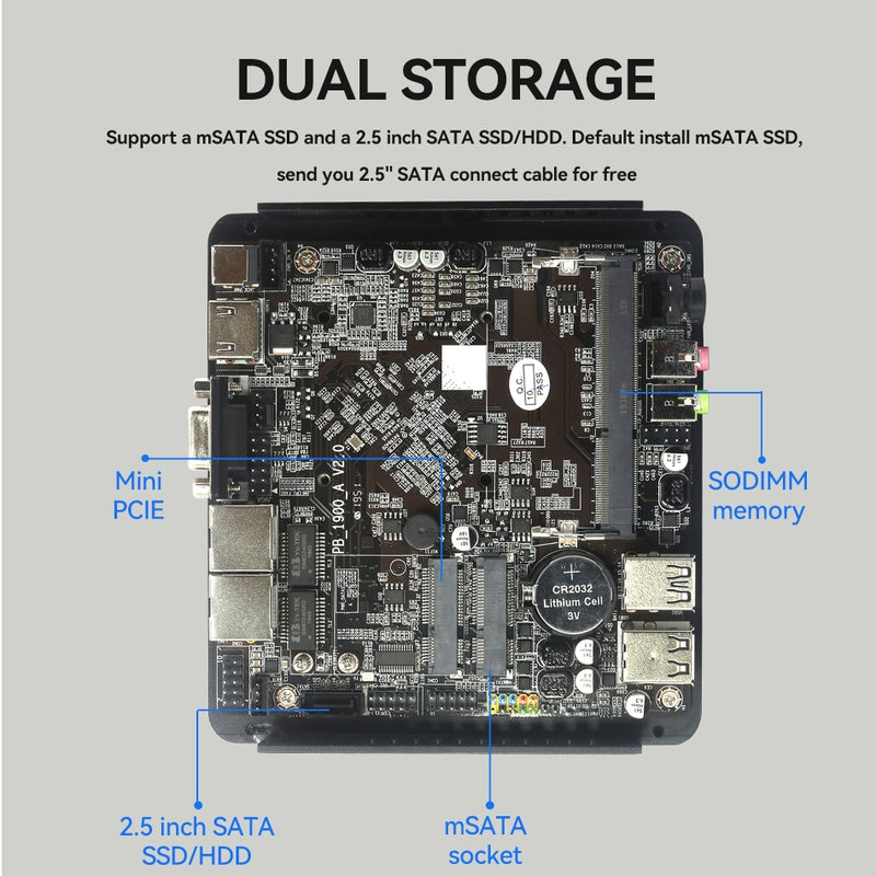 XCY Fanless Mini Pc Intel Celeron J1900 J2900 Windows 10 7 Linux Thin Client Minipc Pfsense Micro 2 Lan Port Desktop Computer PC