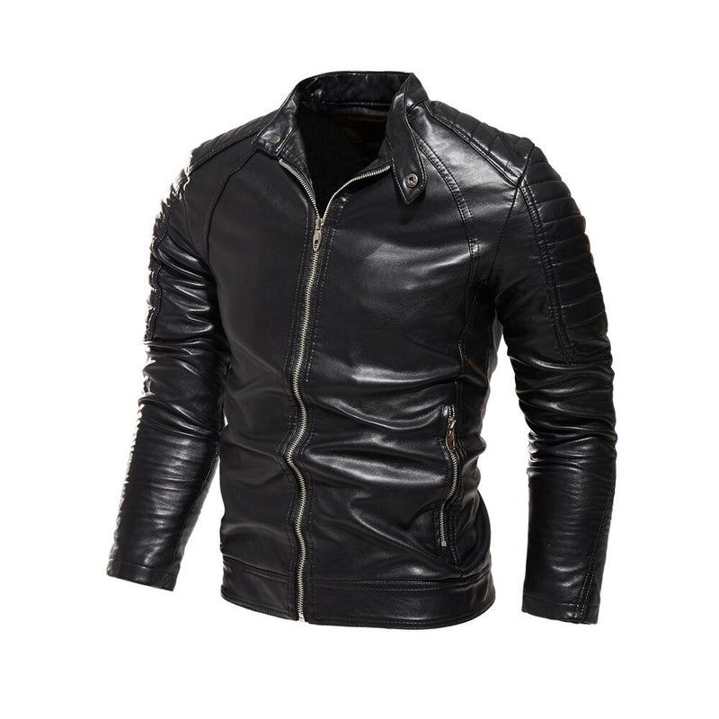 Chaqueta de cuero negro de invierno 2022 para hombre, chaqueta cálida con forro de piel para motocicleta, abrigo de motociclista negro a la moda de calle, abrigo de motorista con diseño plisado y cremallera