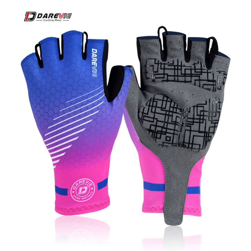 Guantes de ciclismo DAREVIE para mujer, guantes acolchados de Gel de medio dedo a prueba de golpes, guantes transpirables para ciclismo, guantes profesionales para ciclismo de carretera, guantes sin dedos