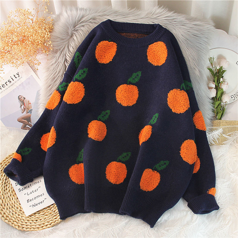 EBAIHUI 2020 Autumn Winter Sweaters Pullover Cherry Pattern Long Sleeve Sweater Women Turtleneck Knitted Jumpers Sweater Mujer